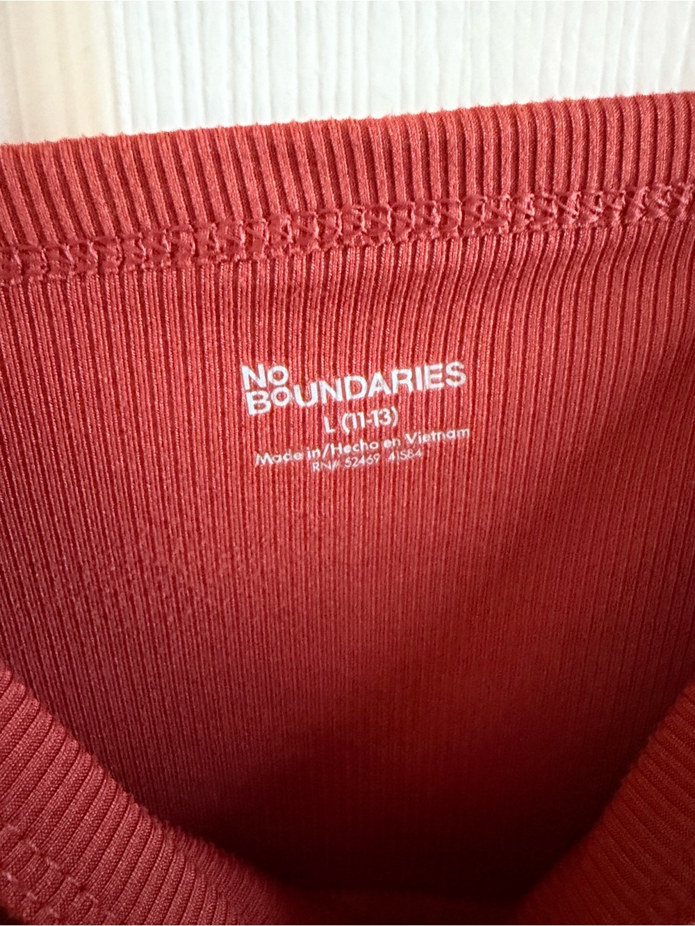 No Boundaries Rust Red Ribbed Spaghetti-Strap Tank top - Picture 3 of 3